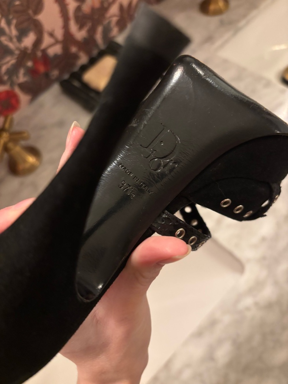 Dior Black Eyelet Slide Mules - Picture 5 of 7